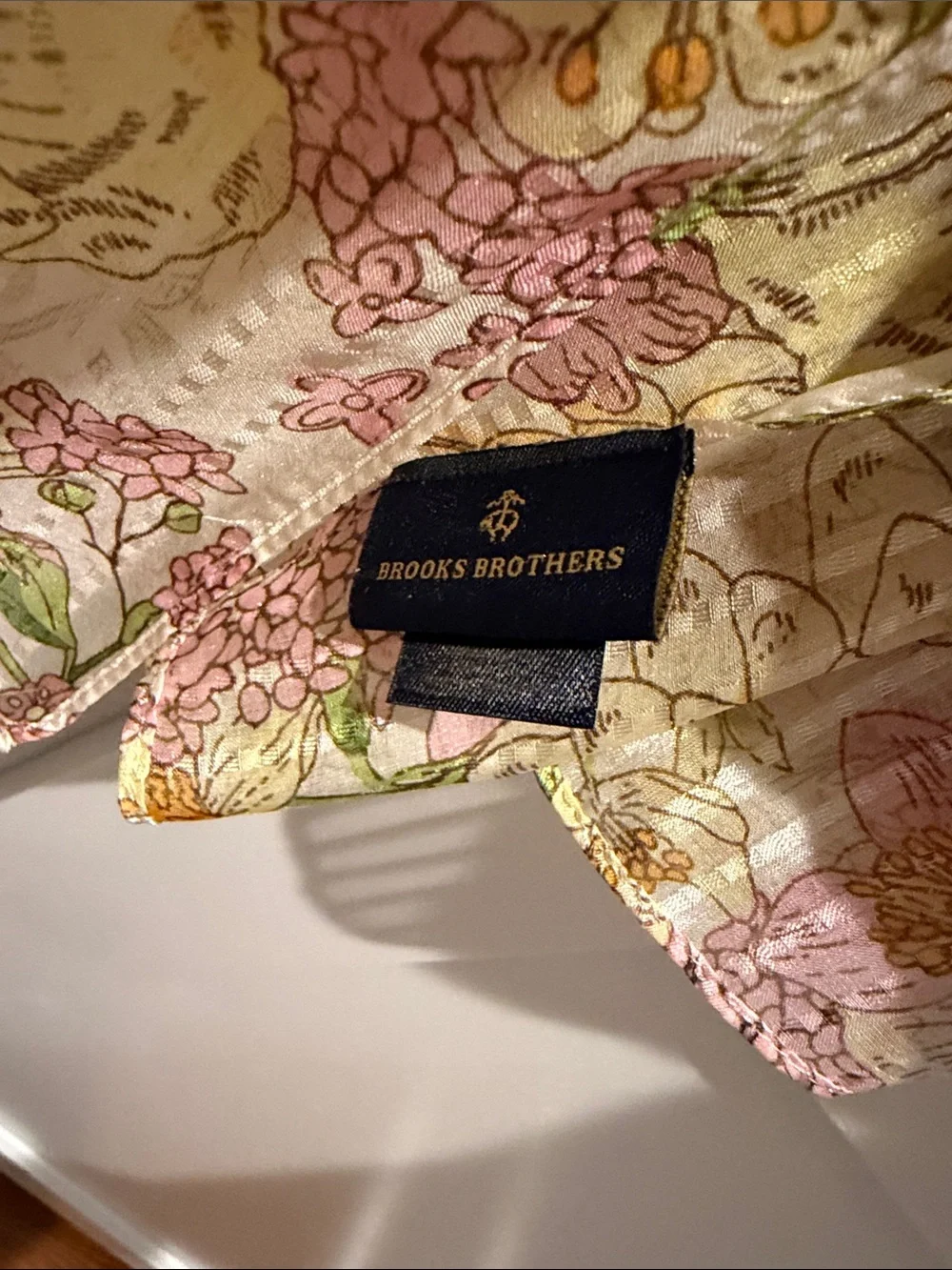 Brooks Brothers Floral Sheer Lightweight Scarf in Pink, Yellow & Cream